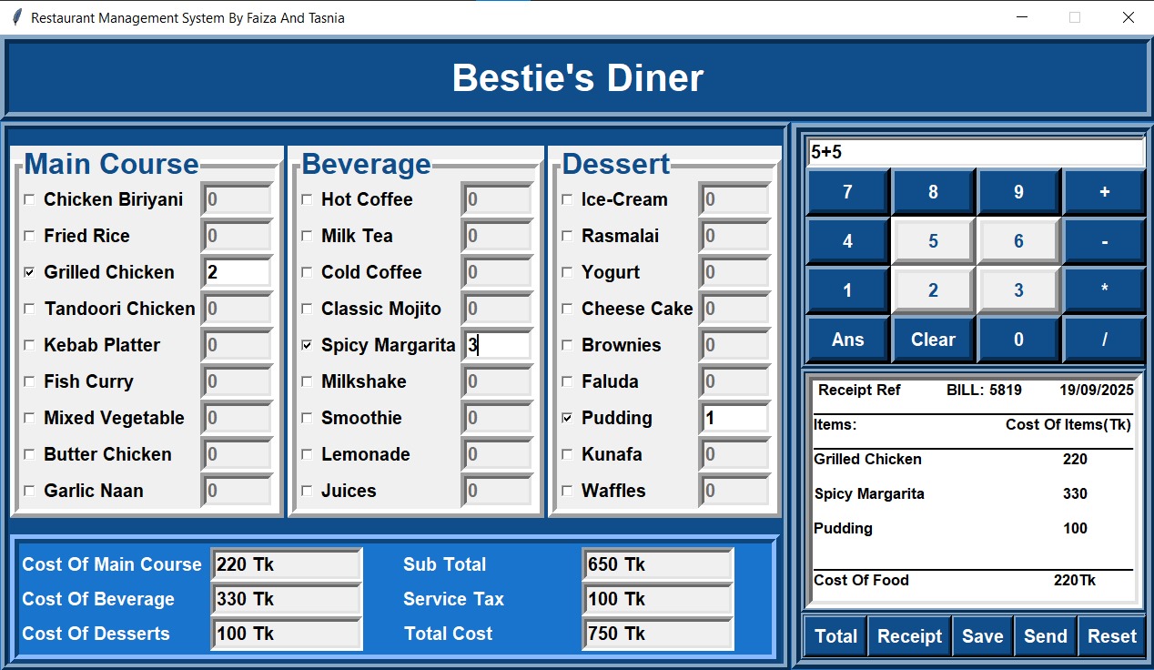 Bestie's Diner Restaurant System